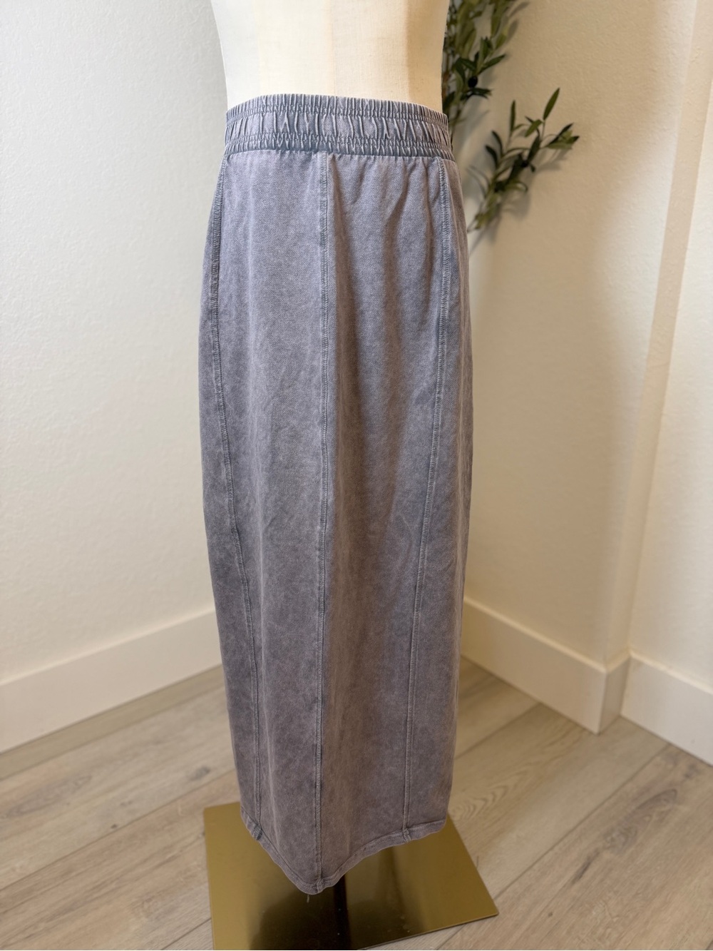Zara Gray Elastic-Waist Maxi Skirt